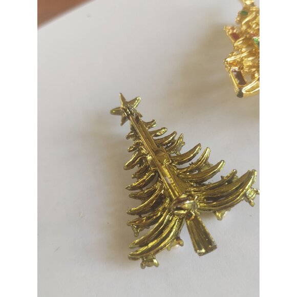 Christmas Tree Brooches (lot of three) Rhinestone, Faux Pearl & Enamel - Picture 5 of 15